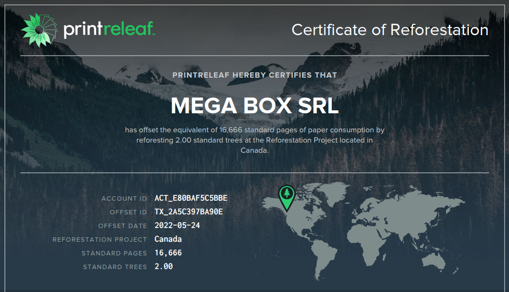 Certificato di Riforestazione Printreleaf